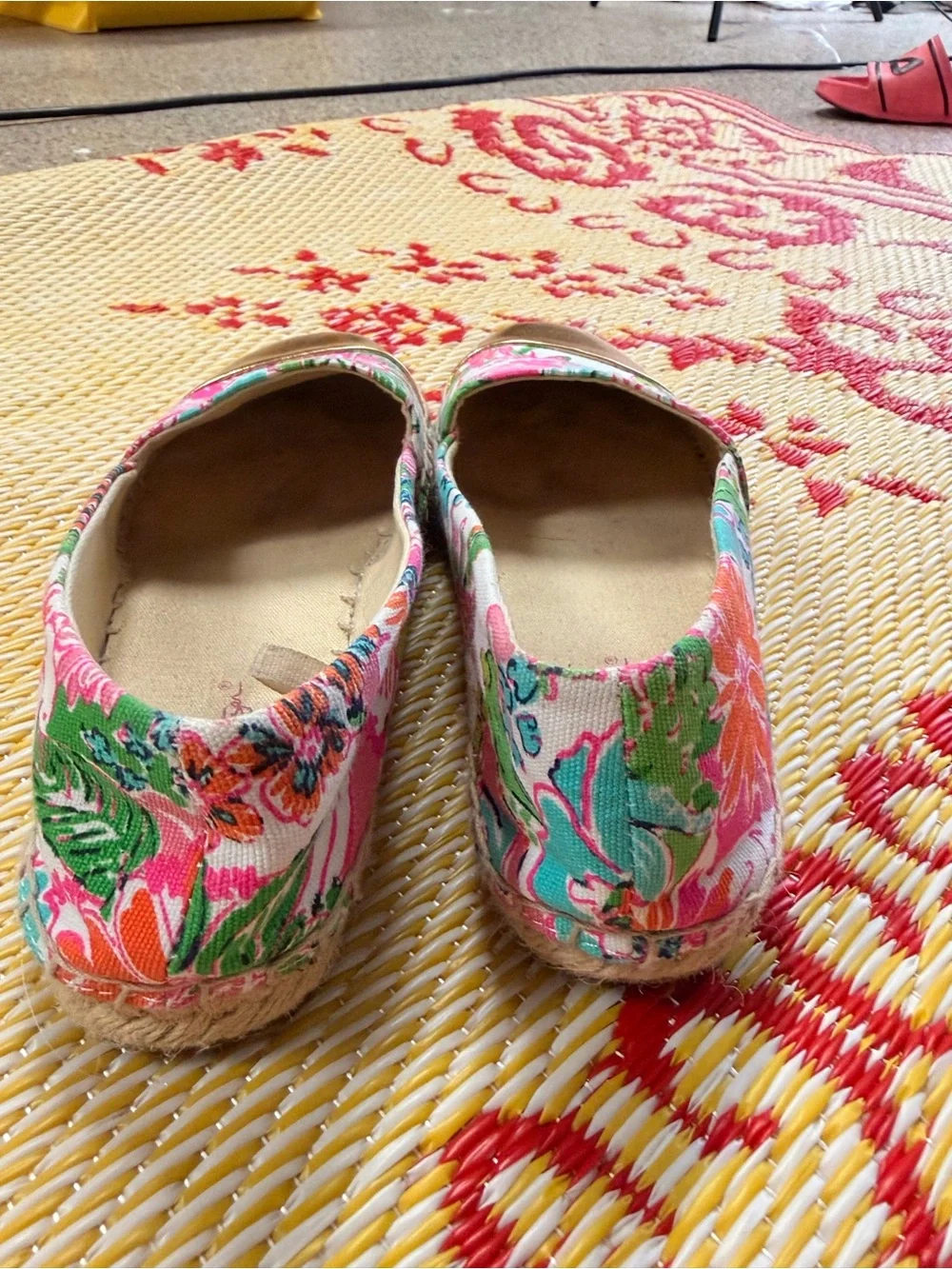 Lilly Pulitzer Pink Multi Floral Espadrilles with Gold Toe